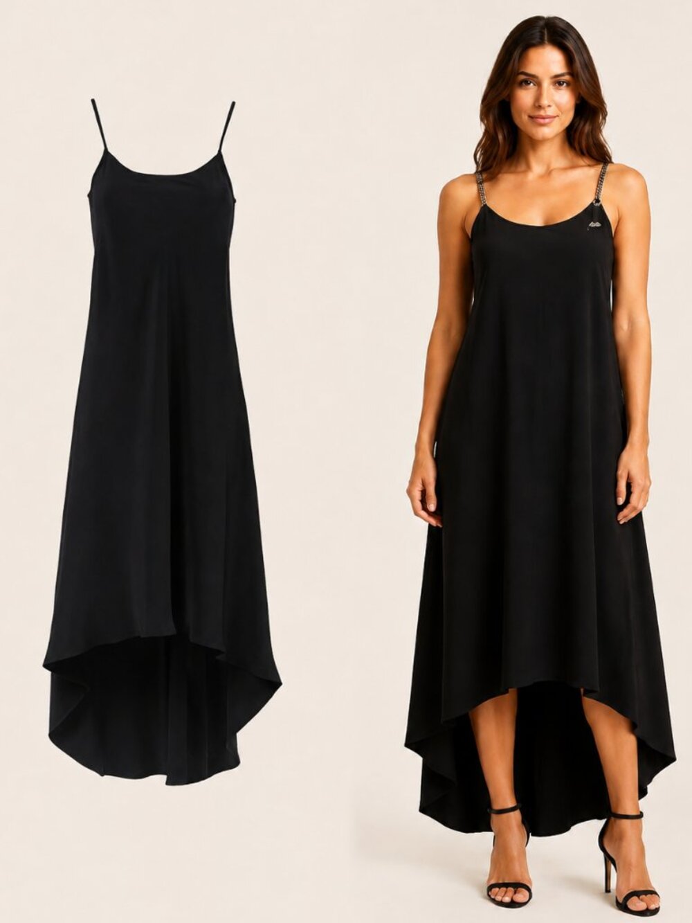 Cop. Copine Galoper Black Chain Strap High-Low Midi Dress FR 40 NWT Y2K